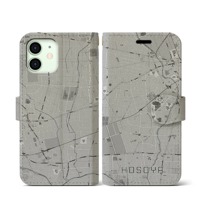 【細谷（群馬県）】地図柄iPhoneケース（手帳タイプ）モノトーン・iPhone 12 mini 用