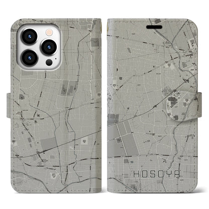 【細谷（群馬県）】地図柄iPhoneケース（手帳タイプ）モノトーン・iPhone 13 Pro 用