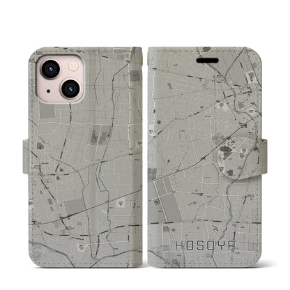 【細谷（群馬県）】地図柄iPhoneケース（手帳タイプ）モノトーン・iPhone 13 mini 用