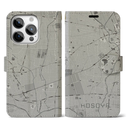 【細谷（群馬県）】地図柄iPhoneケース（手帳タイプ）モノトーン・iPhone 14 Pro 用