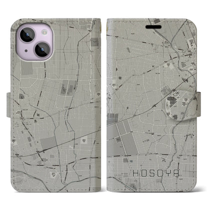 【細谷（群馬県）】地図柄iPhoneケース（手帳タイプ）モノトーン・iPhone 14 用