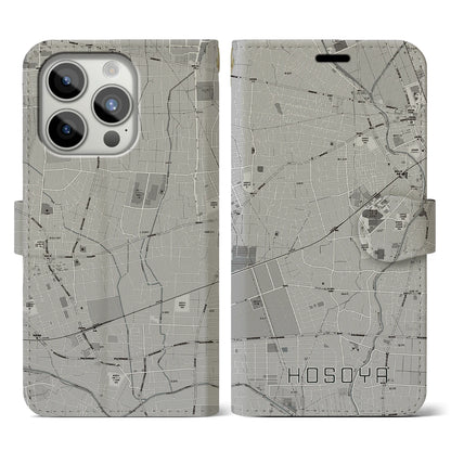 【細谷（群馬県）】地図柄iPhoneケース（手帳タイプ）モノトーン・iPhone 15 Pro 用