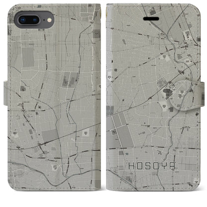 【細谷（群馬県）】地図柄iPhoneケース（手帳タイプ）モノトーン・iPhone 8Plus /7Plus / 6sPlus / 6Plus 用