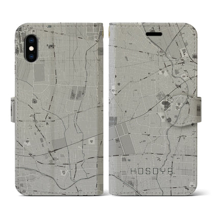 【細谷（群馬県）】地図柄iPhoneケース（手帳タイプ）モノトーン・iPhone XS / X 用