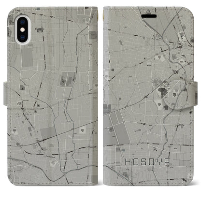 【細谷（群馬県）】地図柄iPhoneケース（手帳タイプ）モノトーン・iPhone XS Max 用