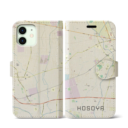 【細谷（群馬県）】地図柄iPhoneケース（手帳タイプ）ナチュラル・iPhone 12 mini 用