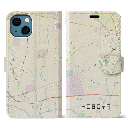 【細谷（群馬県）】地図柄iPhoneケース（手帳タイプ）ナチュラル・iPhone 13 用