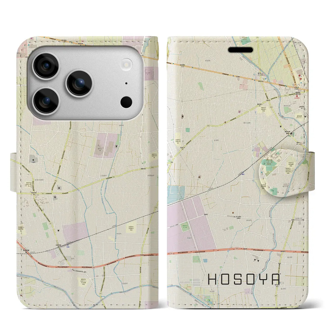 【細谷(群馬県)】地図柄iPhoneケース(手帳タイプ)モノトーン・iPhone 17 Pro Max 用