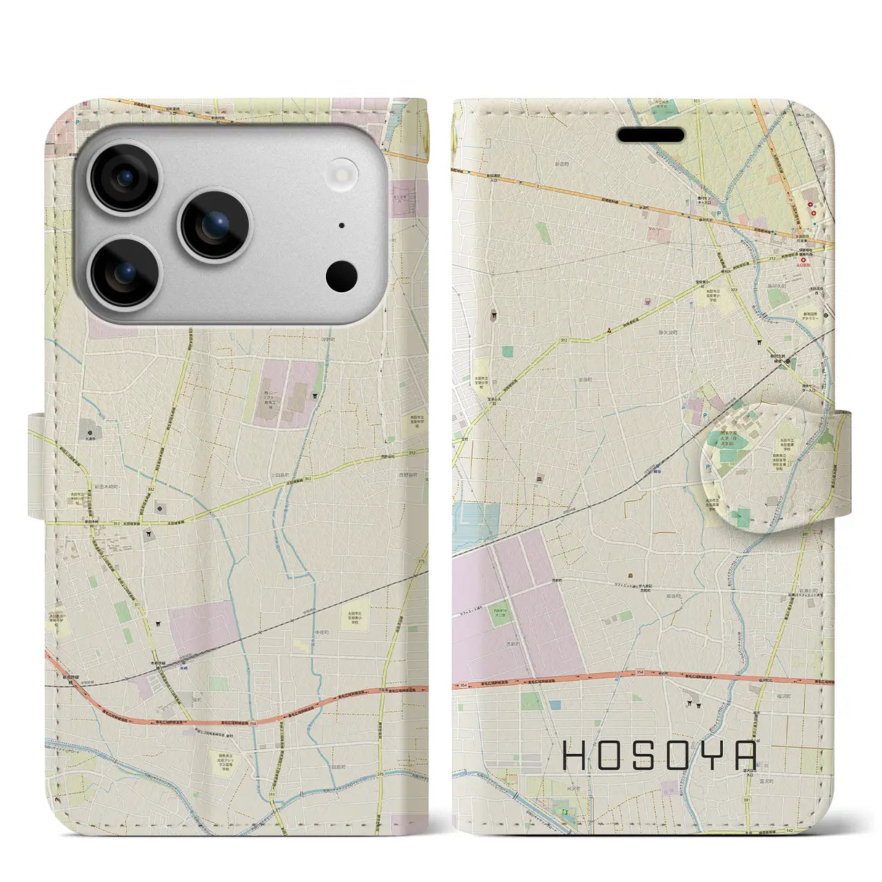 【細谷（群馬県）】地図柄iPhoneケース（手帳タイプ）