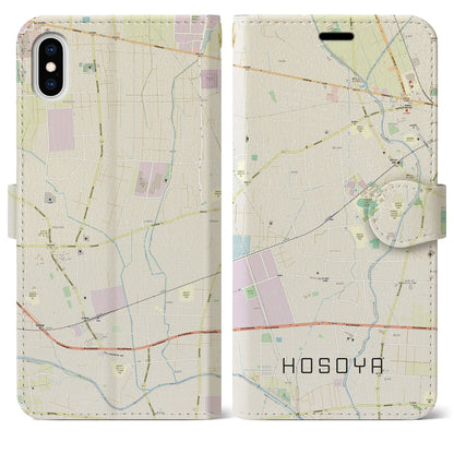 【細谷（群馬県）】地図柄iPhoneケース（手帳タイプ）ナチュラル・iPhone XS Max 用