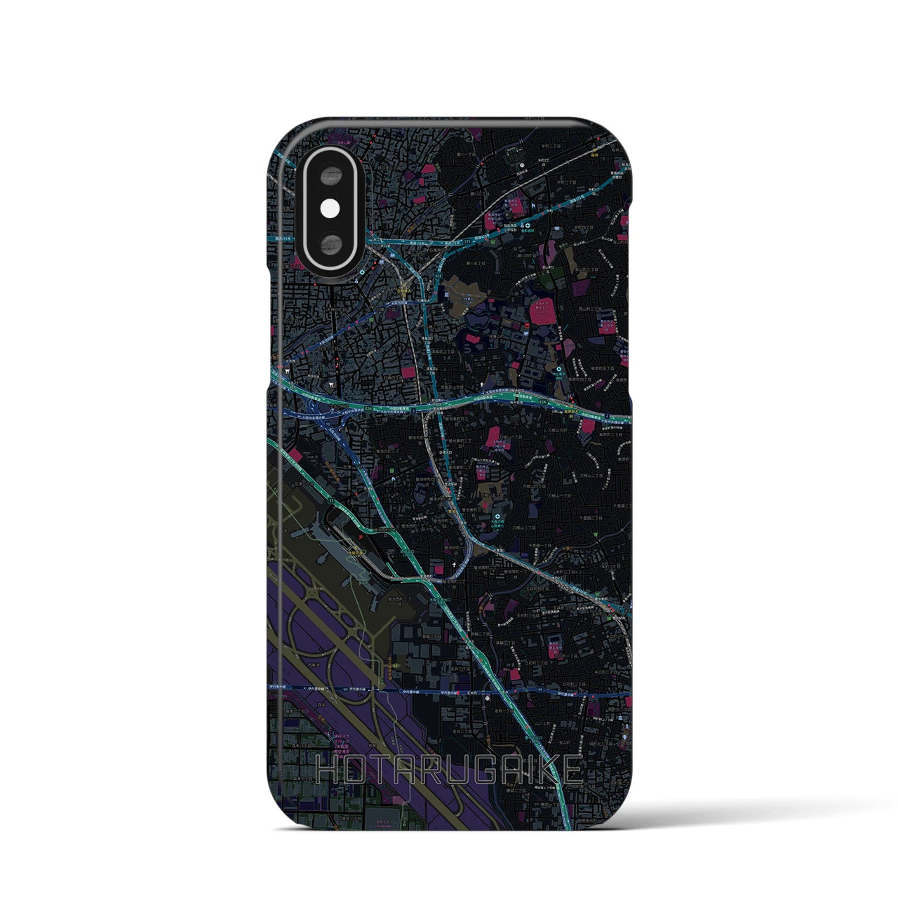 【蛍池（大阪府）】地図柄iPhoneケース（バックカバータイプ）ブラック・iPhone XS / X 用