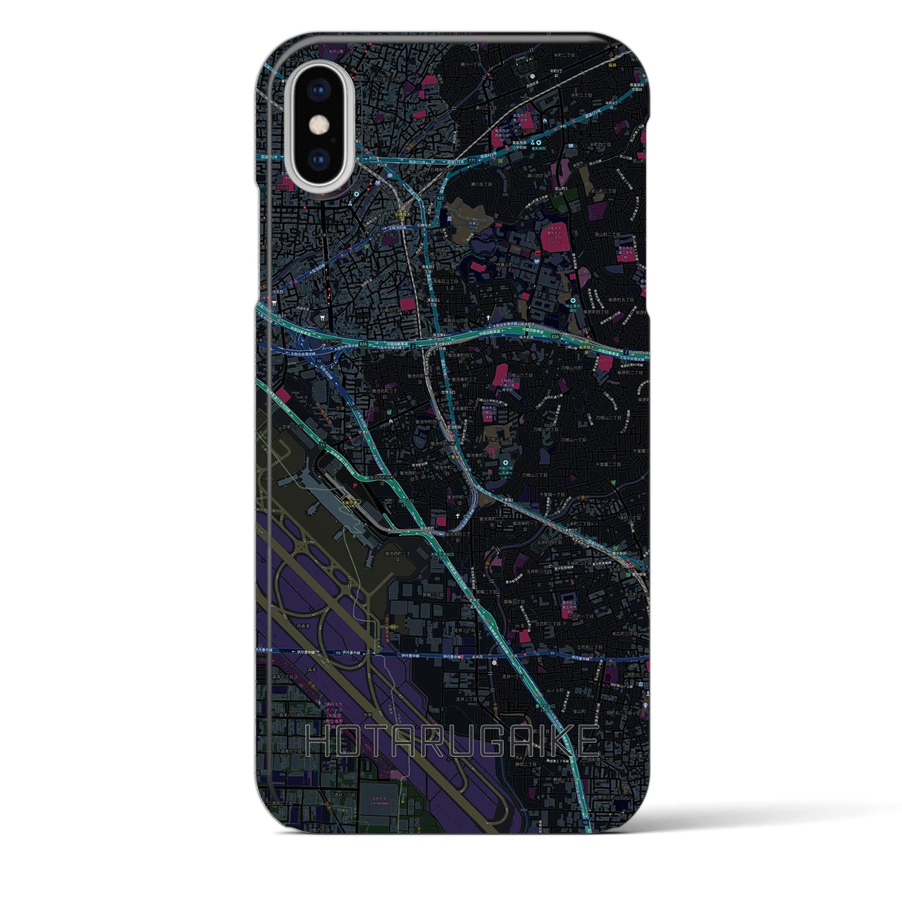 【蛍池（大阪府）】地図柄iPhoneケース（バックカバータイプ）ブラック・iPhone XS Max 用