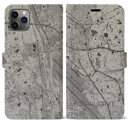 【蛍池（大阪府）】地図柄iPhoneケース（手帳タイプ）モノトーン・iPhone 11 Pro Max 用