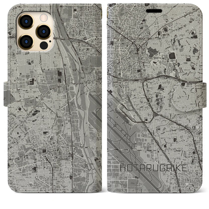 【蛍池（大阪府）】地図柄iPhoneケース（手帳タイプ）モノトーン・iPhone 12 Pro Max 用