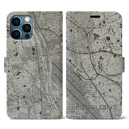 【蛍池（大阪府）】地図柄iPhoneケース（手帳タイプ）モノトーン・iPhone 12 / 12 Pro 用