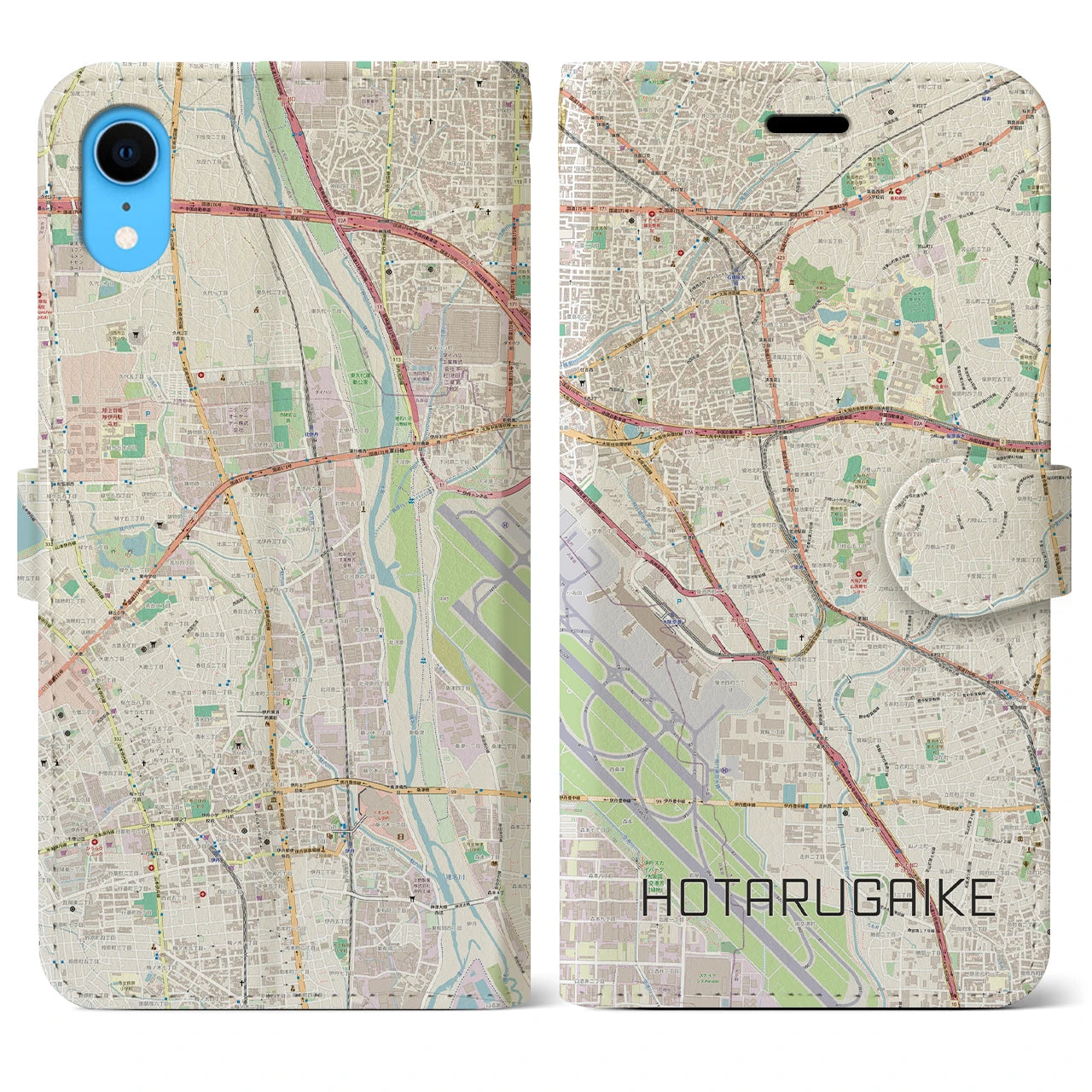 【蛍池（大阪府）】地図柄iPhoneケース（手帳タイプ）ナチュラル・iPhone XR 用