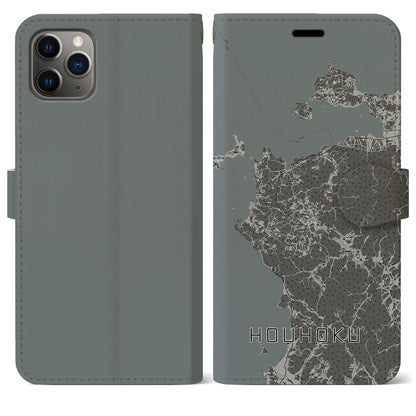 【豊北（山口県）】地図柄iPhoneケース（手帳タイプ）モノトーン・iPhone 11 Pro Max 用