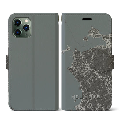 【豊北（山口県）】地図柄iPhoneケース（手帳タイプ）モノトーン・iPhone 11 Pro 用