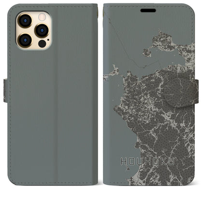 【豊北（山口県）】地図柄iPhoneケース（手帳タイプ）モノトーン・iPhone 12 Pro Max 用