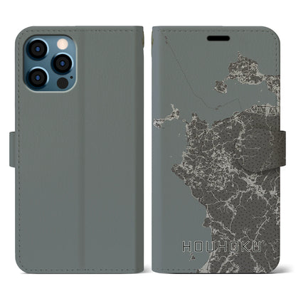 【豊北（山口県）】地図柄iPhoneケース（手帳タイプ）モノトーン・iPhone 12 / 12 Pro 用