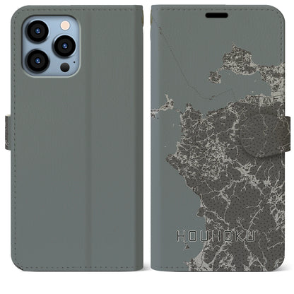 【豊北（山口県）】地図柄iPhoneケース（手帳タイプ）モノトーン・iPhone 13 Pro Max 用