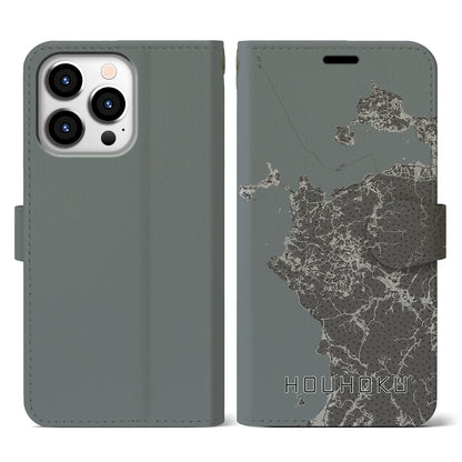 【豊北（山口県）】地図柄iPhoneケース（手帳タイプ）モノトーン・iPhone 13 Pro 用