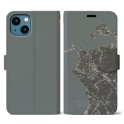 【豊北（山口県）】地図柄iPhoneケース（手帳タイプ）モノトーン・iPhone 13 用