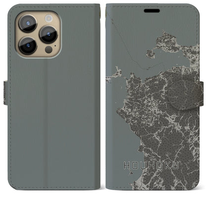 【豊北（山口県）】地図柄iPhoneケース（手帳タイプ）モノトーン・iPhone 14 Pro Max 用