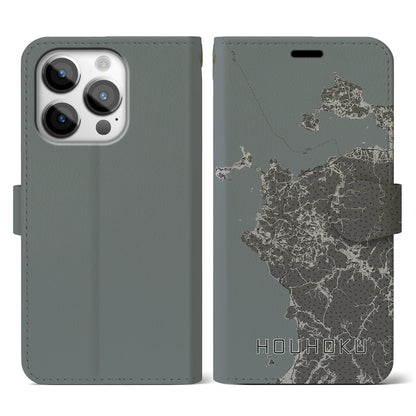 【豊北（山口県）】地図柄iPhoneケース（手帳タイプ）モノトーン・iPhone 14 Pro 用