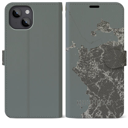 【豊北（山口県）】地図柄iPhoneケース（手帳タイプ）モノトーン・iPhone 14 Plus 用