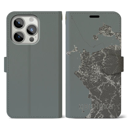 【豊北（山口県）】地図柄iPhoneケース（手帳タイプ）モノトーン・iPhone 15 Pro 用