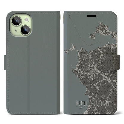 【豊北（山口県）】地図柄iPhoneケース（手帳タイプ）モノトーン・iPhone 15 用