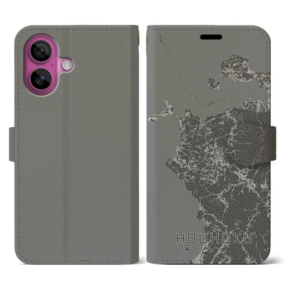 【豊北（山口県）】地図柄iPhoneケース（手帳タイプ）モノトーン・iPhone 16 Pro 用