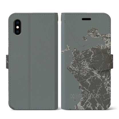 【豊北（山口県）】地図柄iPhoneケース（手帳タイプ）モノトーン・iPhone XS / X 用