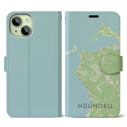 【豊北（山口県）】地図柄iPhoneケース（手帳タイプ）ナチュラル・iPhone 15 用