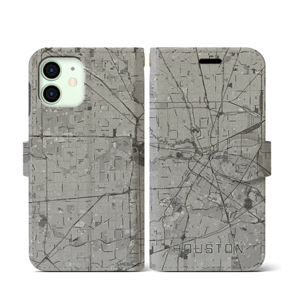 【ヒューストン（アメリカ）】地図柄iPhoneケース（手帳タイプ）モノトーン・iPhone 12 mini 用