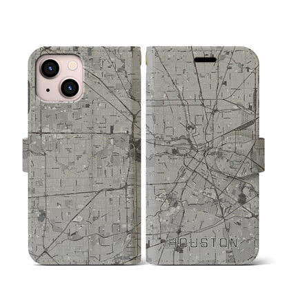 【ヒューストン（アメリカ）】地図柄iPhoneケース（手帳タイプ）モノトーン・iPhone 13 mini 用