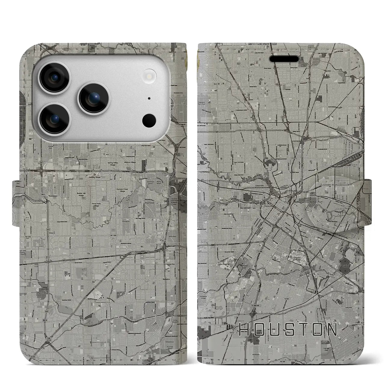 【ヒューストン（アメリカ）】地図柄iPhoneケース（手帳タイプ）