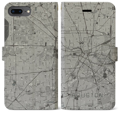 【ヒューストン（アメリカ）】地図柄iPhoneケース（手帳タイプ）モノトーン・iPhone 8Plus /7Plus / 6sPlus / 6Plus 用