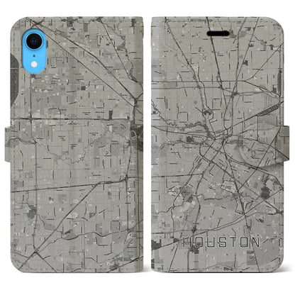 【ヒューストン（アメリカ）】地図柄iPhoneケース（手帳タイプ）モノトーン・iPhone XR 用