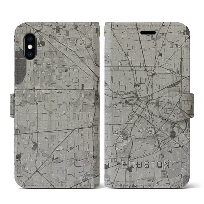 【ヒューストン（アメリカ）】地図柄iPhoneケース（手帳タイプ）モノトーン・iPhone XS / X 用