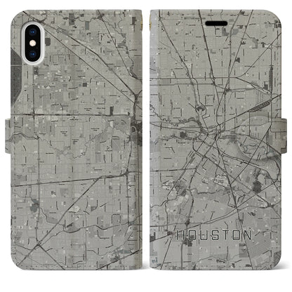 【ヒューストン（アメリカ）】地図柄iPhoneケース（手帳タイプ）モノトーン・iPhone XS Max 用
