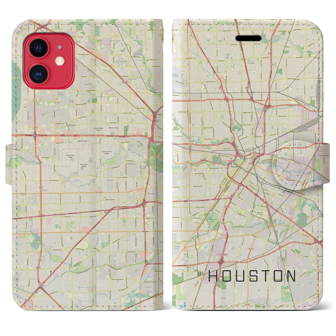 【ヒューストン（アメリカ）】地図柄iPhoneケース（手帳タイプ）ナチュラル・iPhone 11 用
