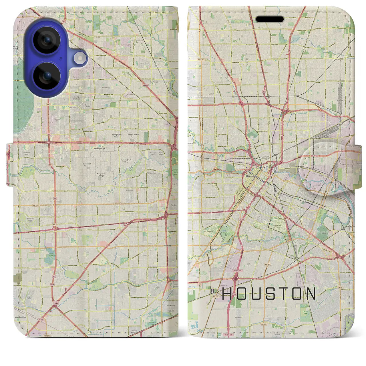 【ヒューストン（アメリカ）】地図柄iPhoneケース（手帳タイプ）ナチュラル・iPhone 16 Pro Max 用