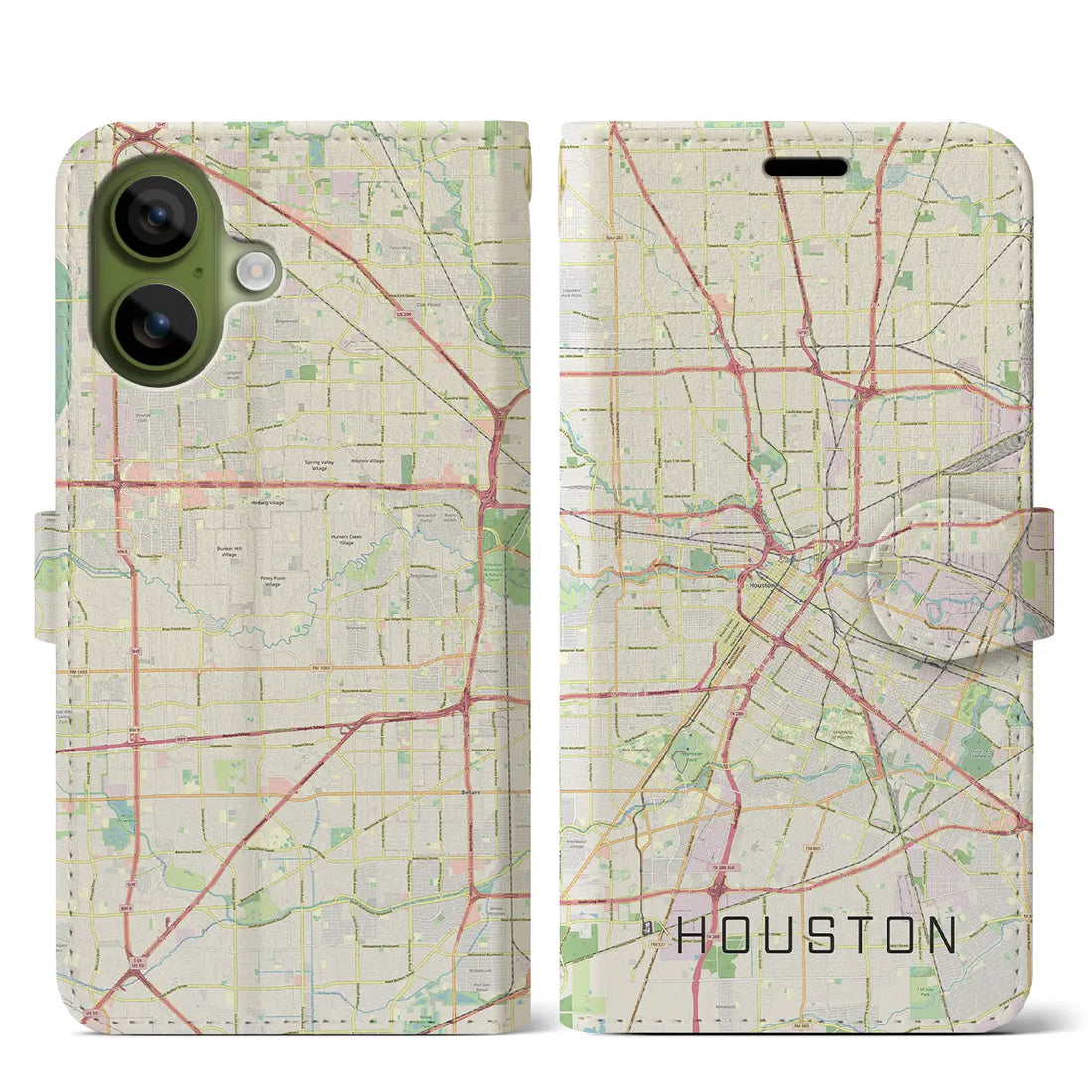 【ヒューストン（アメリカ）】地図柄iPhoneケース（手帳タイプ）ナチュラル・iPhone 17 Pro Max 用