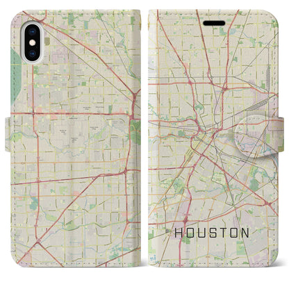 【ヒューストン（アメリカ）】地図柄iPhoneケース（手帳タイプ）ナチュラル・iPhone XS Max 用