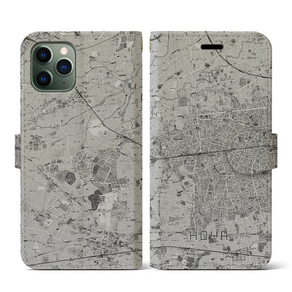 【保谷（東京都）】地図柄iPhoneケース（手帳タイプ）モノトーン・iPhone 11 Pro 用