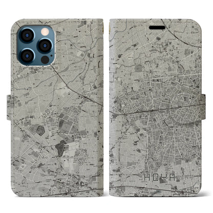 【保谷（東京都）】地図柄iPhoneケース（手帳タイプ）モノトーン・iPhone 12 / 12 Pro 用