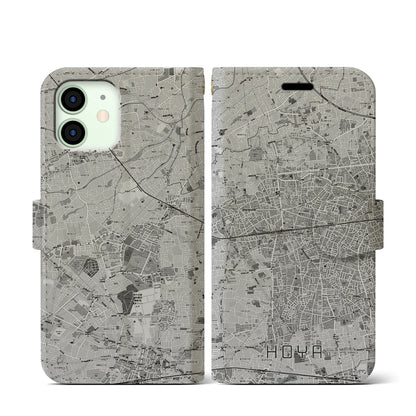 【保谷（東京都）】地図柄iPhoneケース（手帳タイプ）モノトーン・iPhone 12 mini 用