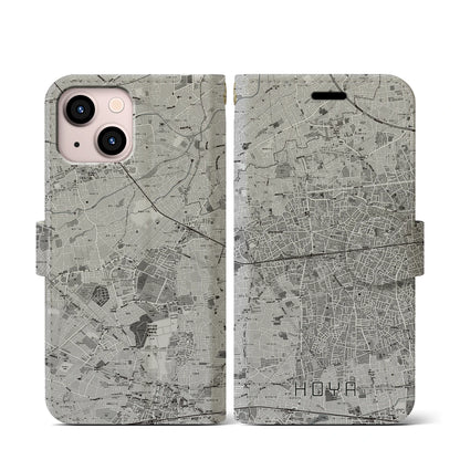 【保谷（東京都）】地図柄iPhoneケース（手帳タイプ）モノトーン・iPhone 13 mini 用